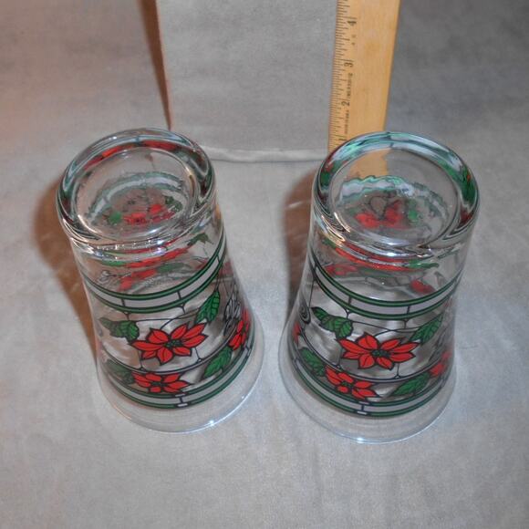Vintage Coca-Cola Holiday Stained Glass Poinsettia Glasses Lot of 2 Tumblers - Picture 6 of 9
